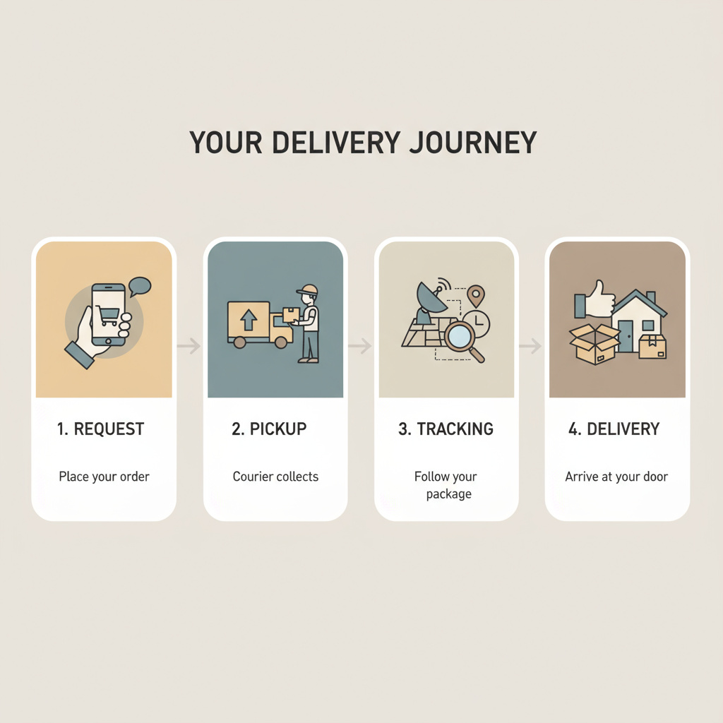 Infografik: Anfrage, Abholung, Tracking, Zustellung