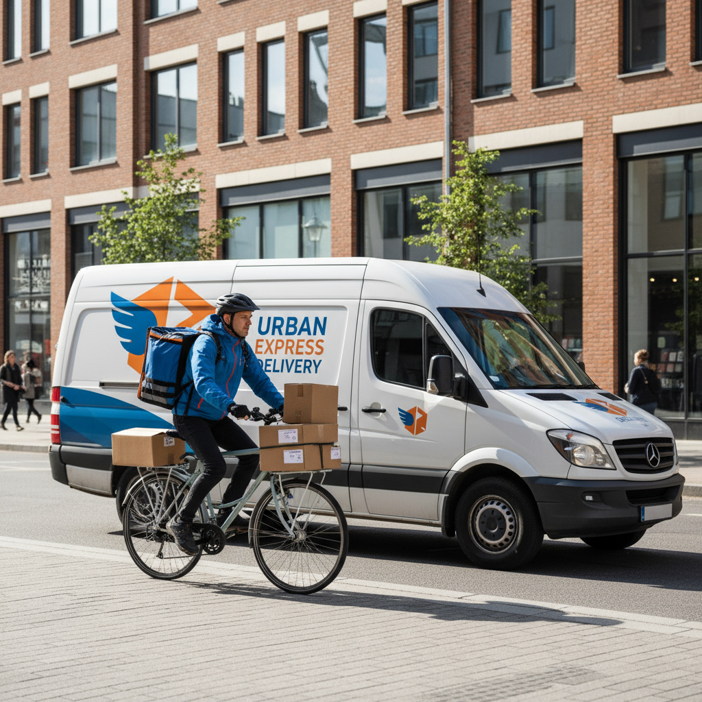 Urbaner Paketdienst: Van und Fahrradkurier in der Stadt